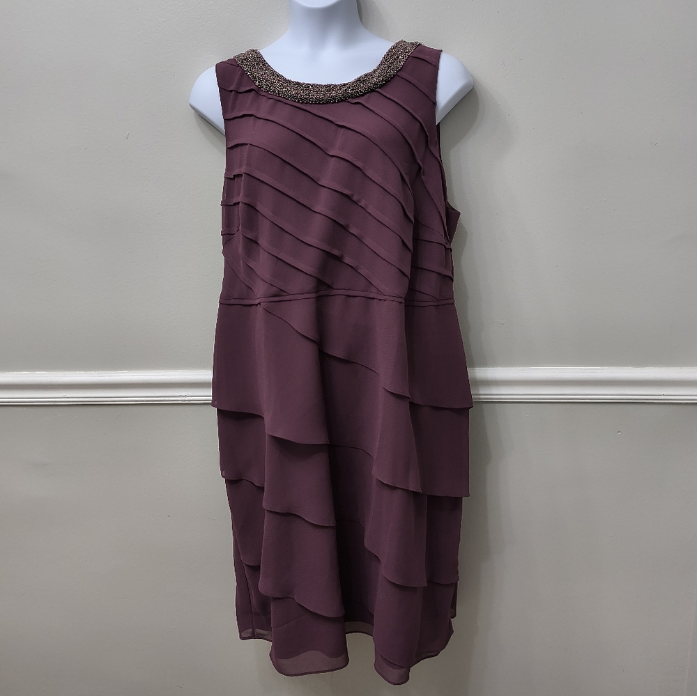 Le Bos 2PC Beaded Neckline Tiered Jacket Dress Orchid Mother Of The Bride Sz 24W